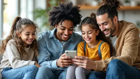 Diverse uk spain group adults children smartphones supportive global healthcare connectivity