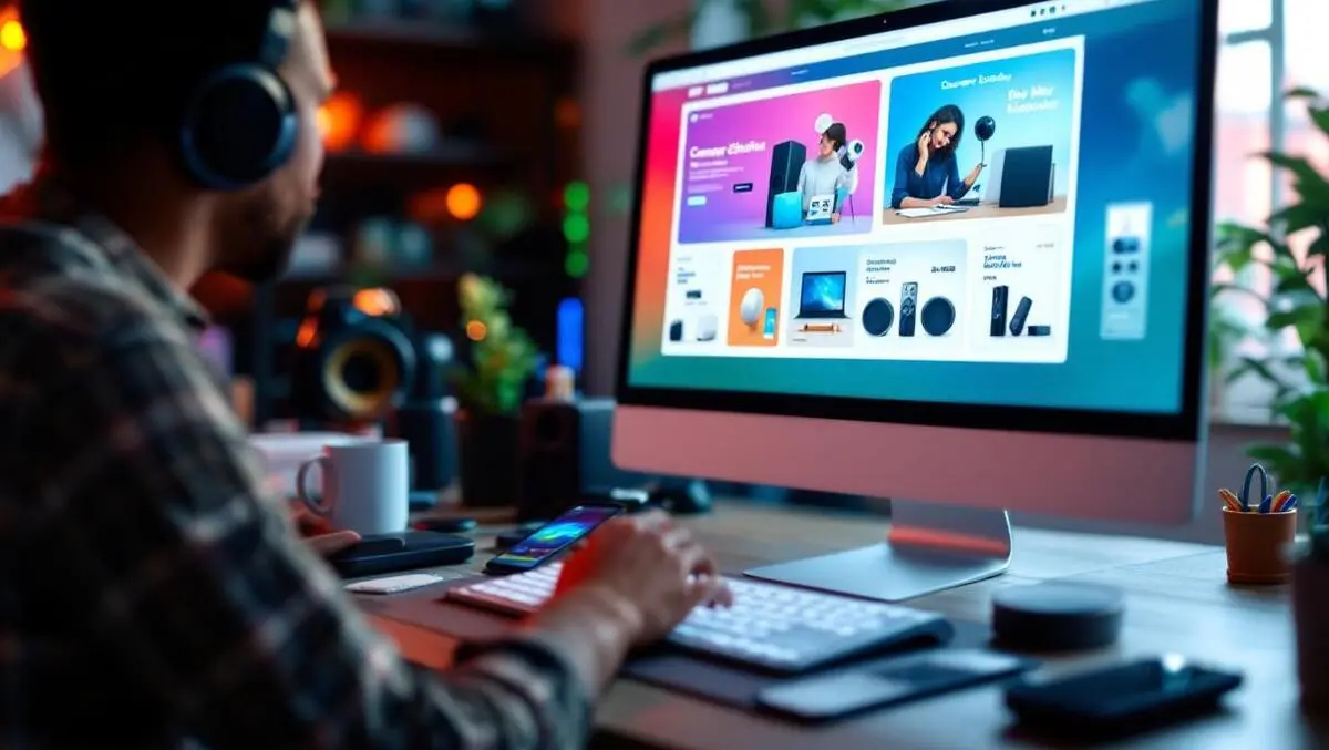 Modern online shopping digital ads electronics headphones speakers smartgadgets