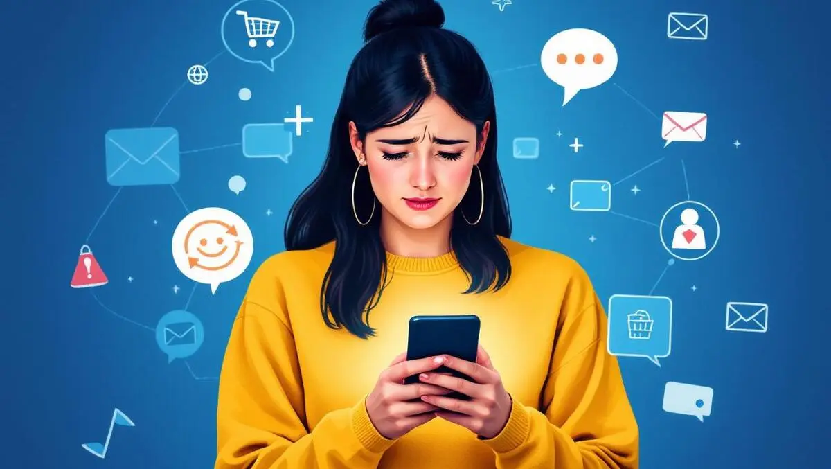 Uk shopper frustrated using smartphone with disconnected digital icons