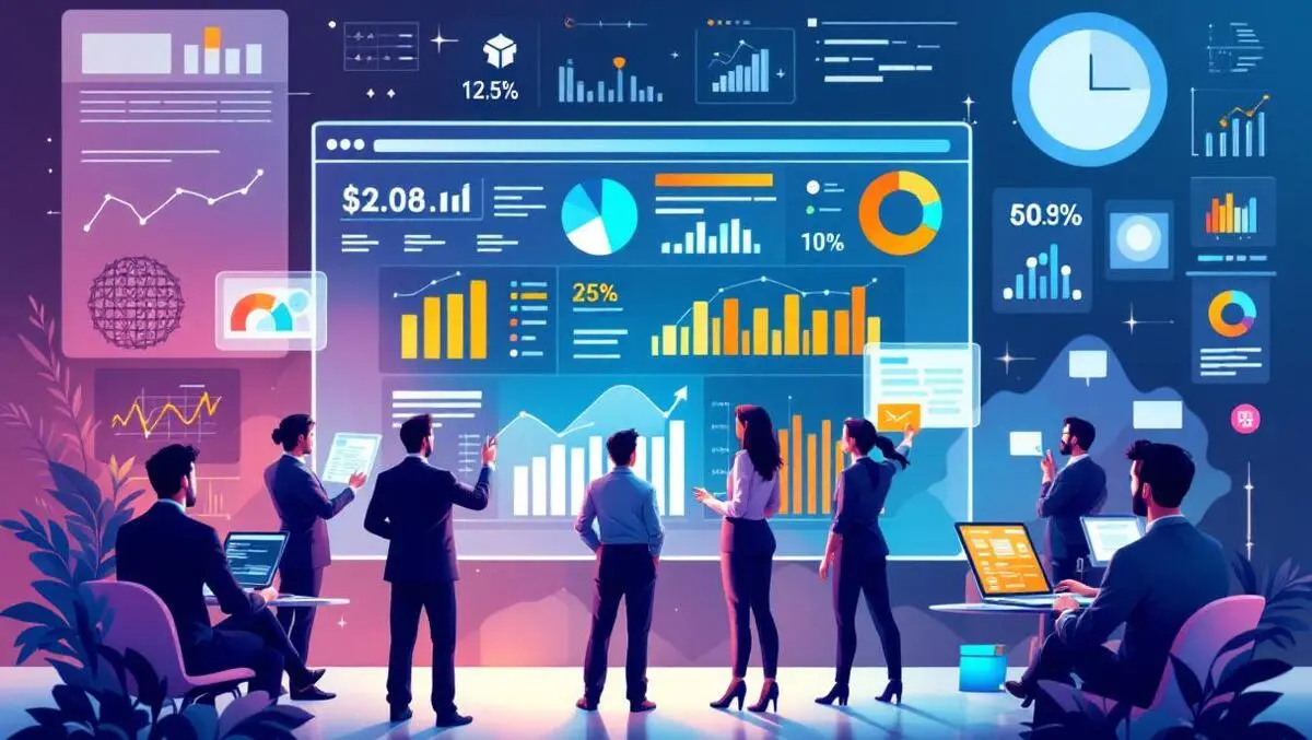 Business professionals digital dashboard financial charts strategic planning