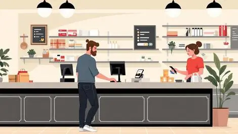 Australian retail payment counter customer tapping card and smartphone