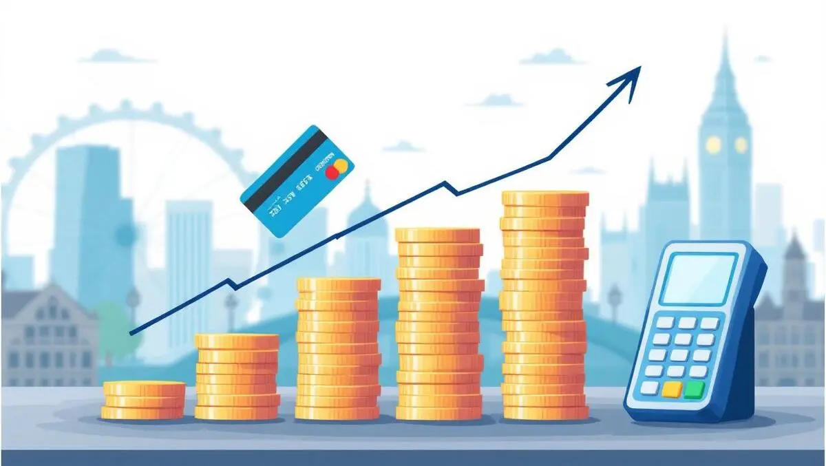 Financial growth uk payment technologies bar graph coin stacks london