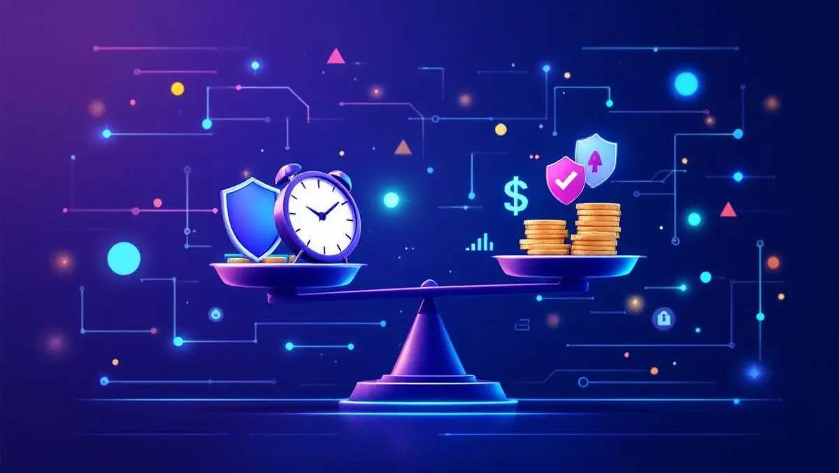 Balanced scales clock shield coins ai neural network speed security cost ai benchmarking