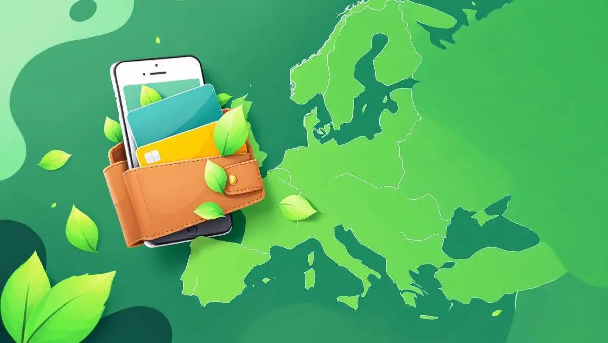 Digital wallet credit cards green leaves shopping bag europe map online payments sustainability