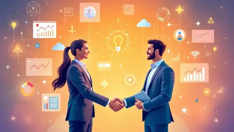 Business professionals shaking hands ai data visualizations collaboration