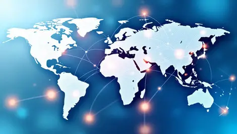 Connected world map network lines global communication enterprise linking