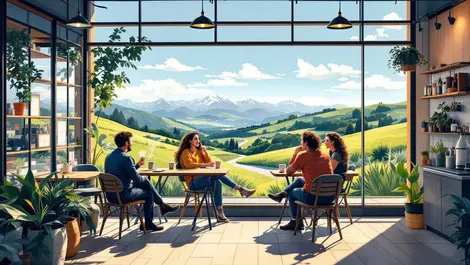 Cozy new zealand cafe business discussion aotearoa hills clear sky