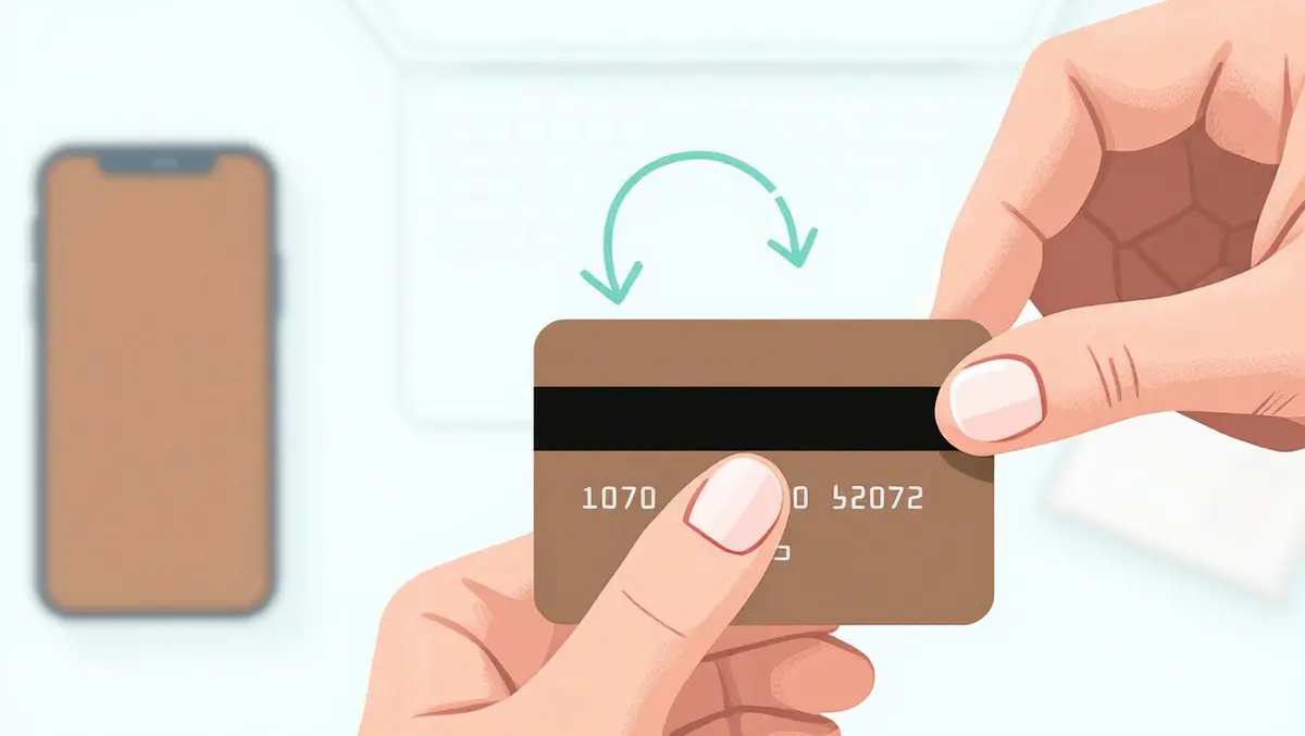 Hand holding credit card recurring arrow loop smartphone laptop online payments