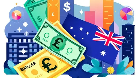 Intertwined dollar australian dollar banknotes global financial buildings
