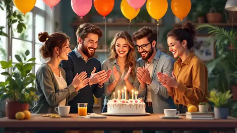 Australian small business team celebrating achievement with cake and balloons