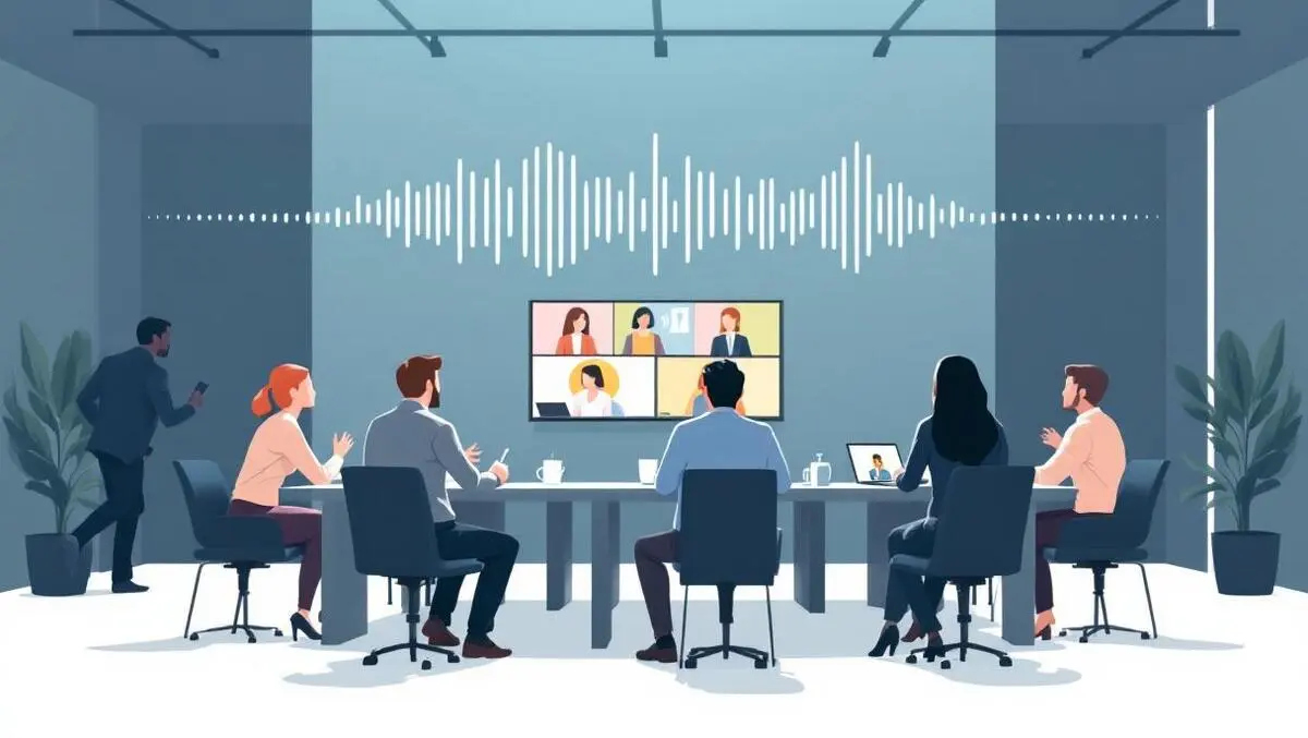 Business meeting room hybrid communication automatic audio capture waveform