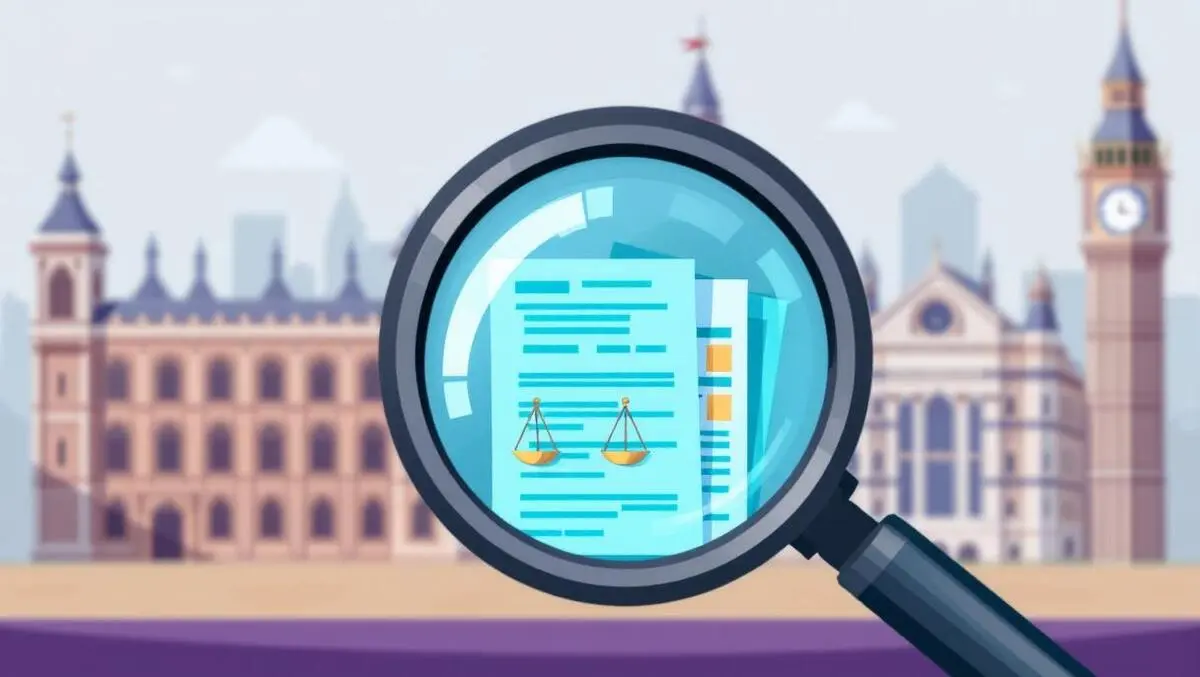 Magnifying glass financial documents legal scales uk architecture regulations