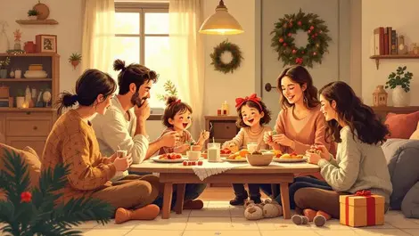 Australian family holiday gathering cozy home sharing meal gifts