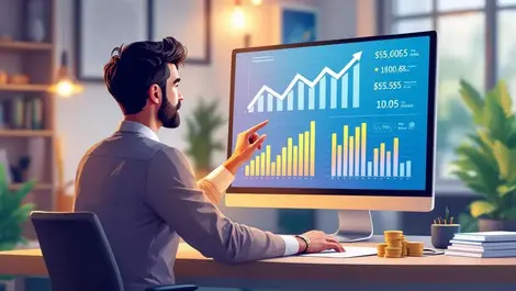 Realistic financial planner analyzing digital graphs cash flow charts