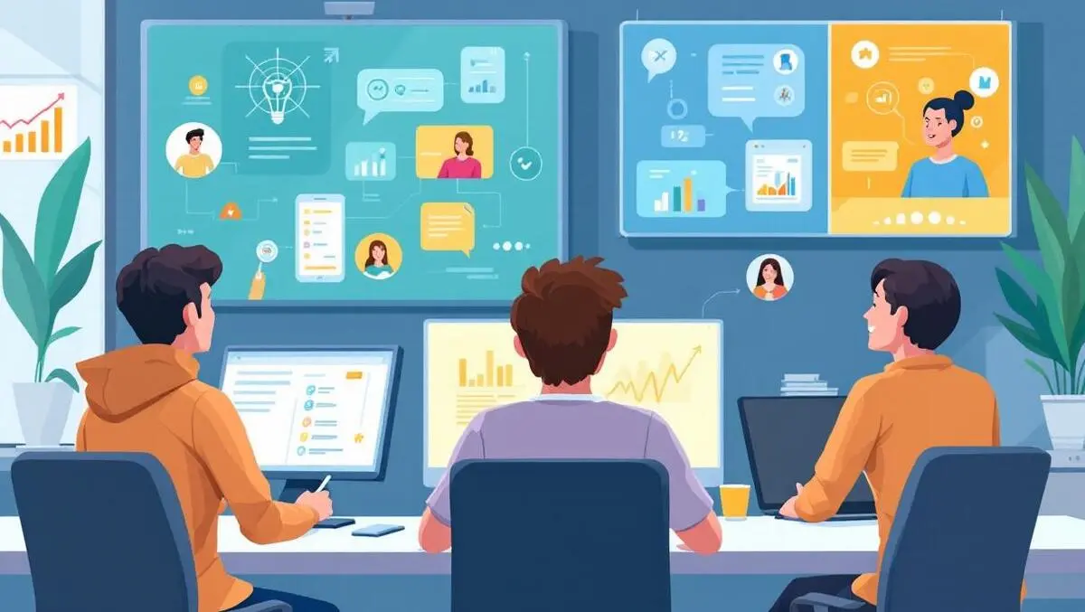 Office workers collaborating with ai digital assistants modern workplace