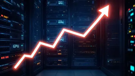 Gpu server racks data center efficiency cost savings glowing graph line