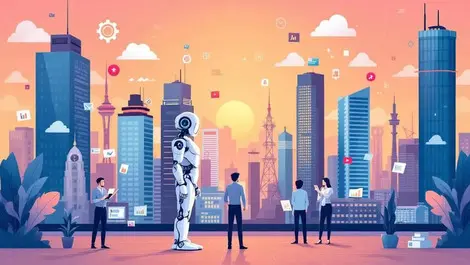 Singapore skyscrapers hr professionals ai robots office icons tech management