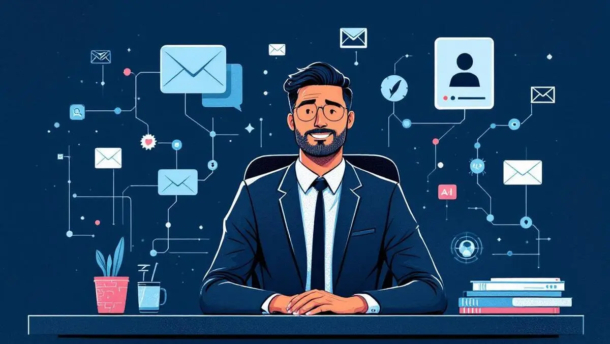 Professional recruiter desk ai powered automated digital communication icons