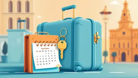 Illustration suitcase hotel key calendar short stays euro latin architecture