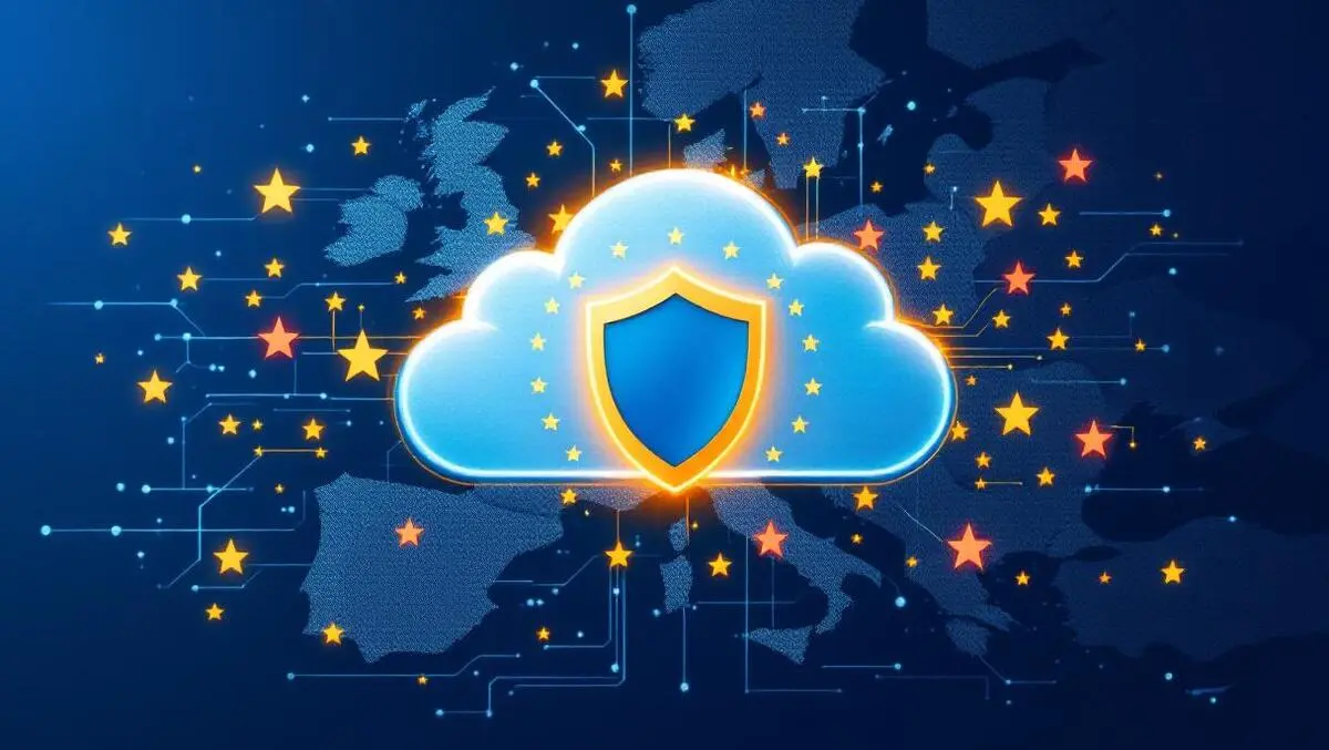 Secure cloud server european union flag data protection shield map