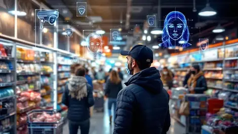 Realistic security cameras retail store ai face recognition theft investigation