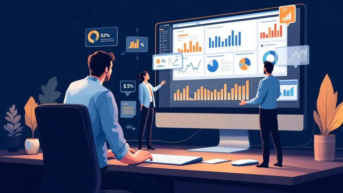Business professionals analyzing charts managing software licenses cost control