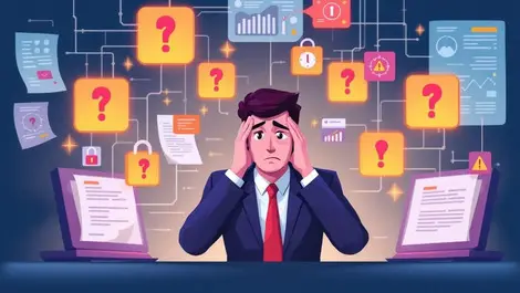 Worried businessperson digital locks warning symbols data breaches us firms