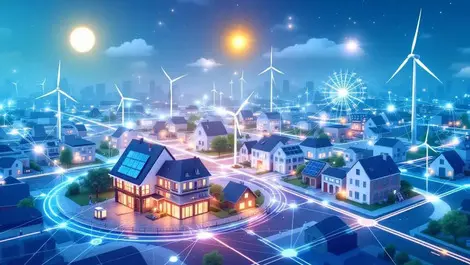 European city smart grids renewable energy wind turbines solar panels network