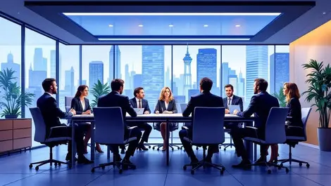 Business meeting modern canadian office professional attire glass ceiling separation