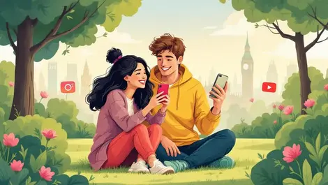 Young british couple social media influencer marketing london park
