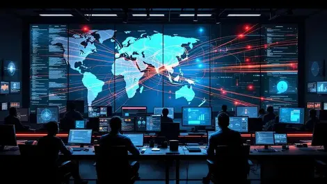 Cinematic control room ai cyber attack training analysts map