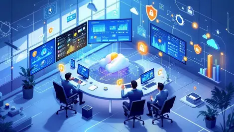 Isometric enterprise control room ai cloud security governance