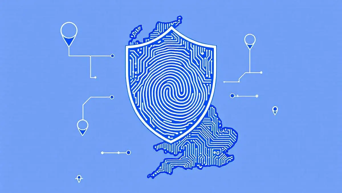 Secure digital identity shield fingerprint circuits uk map blue