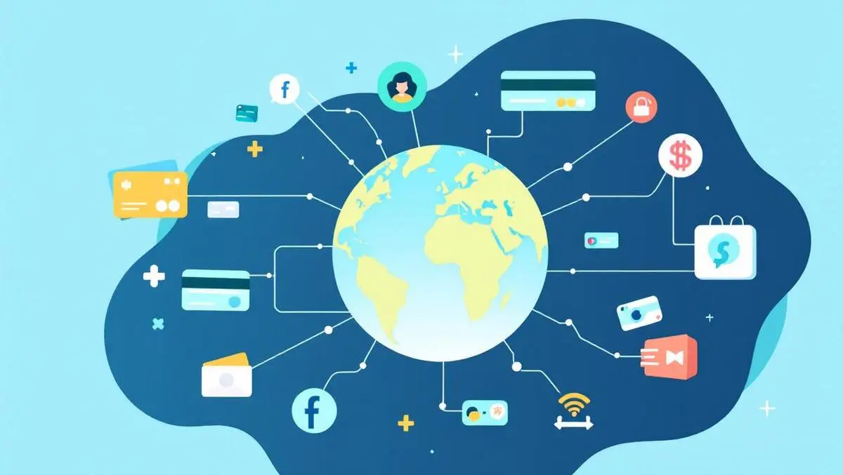 Global fintech network multiple payment methods unified illustration