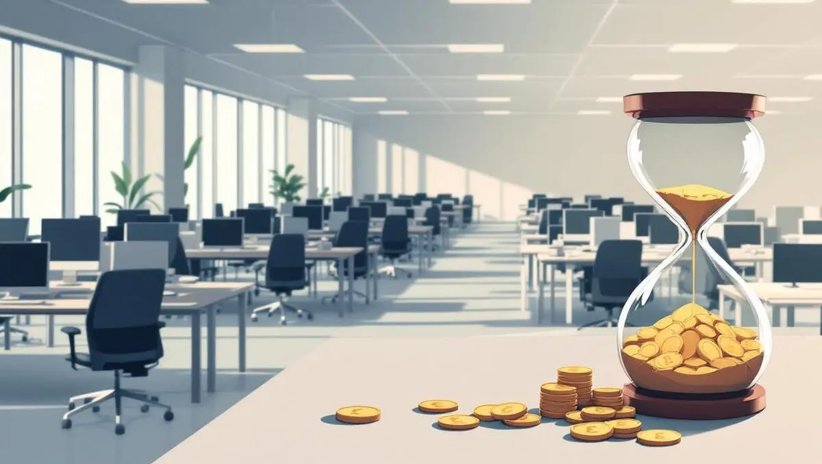 Modern uk open plan office hourglass pound coins wasted time money