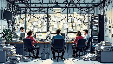 Australian bank office legacy systems paperwork and server rack