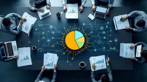 Topdown corporate boardroom ai budget pie chart it spend focus