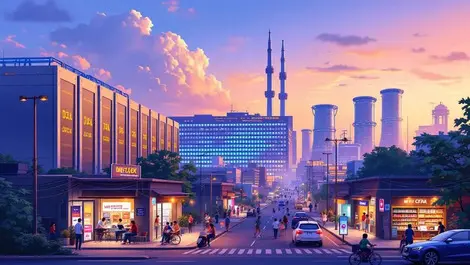 Mumbai data center campus street shops tech startups evening