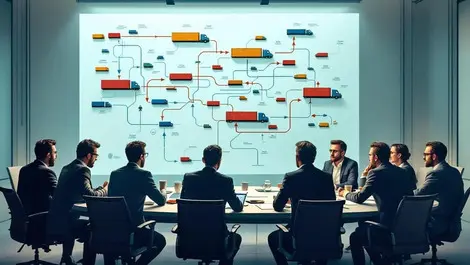 European boardroom supply chain maze bottlenecks logistics map
