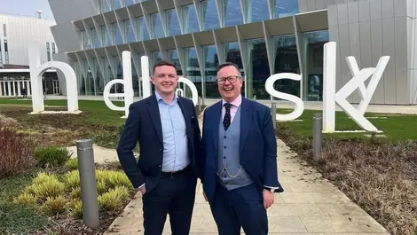 Ryan walsh of sky business and dr richard fallon of the technology supply chain at sky s west london base   ottg image