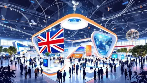 Uk themed tech pavilion barcelona trade show iot satellite net