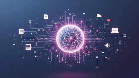 Glowing neural sphere multimodal ai streams text photo video