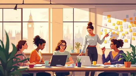 Modern uk coding workshop women mentored big ben office scene