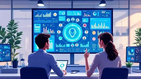 Uk office team ai workflow charts dashboard data upskilling